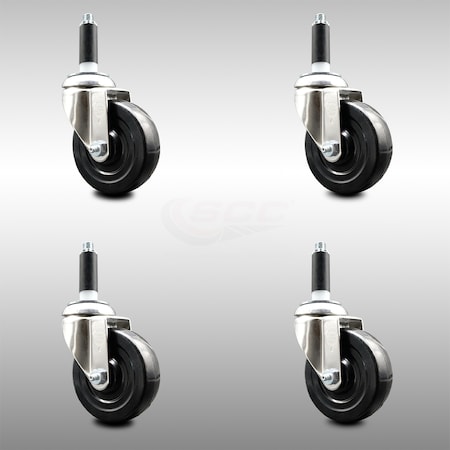 Service Caster 4 Inch 316SS Soft Rubber Wheel Swivel 7/8 Inch Expanding Stem Caster Set SCC SCC-SS316EX20S414-SRS-78-4